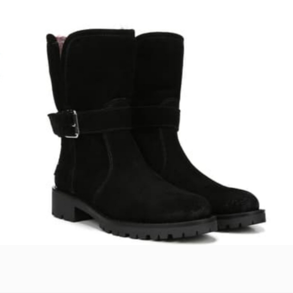 NWOB Sam Edelman Jeanie Suede Faux Fur Lined Hiking Black Boots Size 6